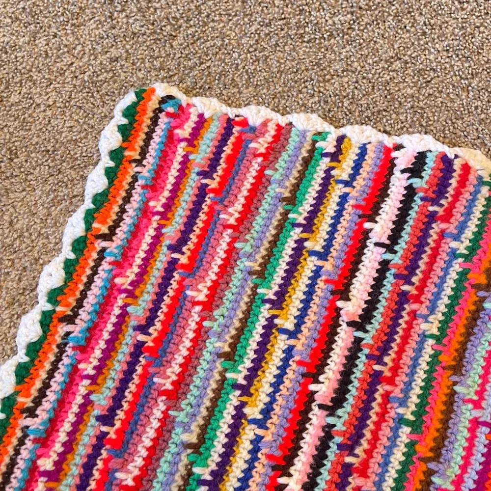 Handmade Granny Crocheted Rainbow Blanket boho cottagecore 70s afghan colorful‎